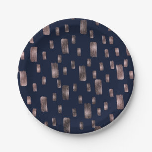 Moderne Pinsel Rose Gold & Navy Blau Funkeln Pappteller