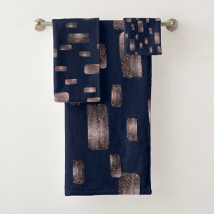 Moderne Pinsel Rose Gold & Navy Blauer Sparkor Badhandtuch Set