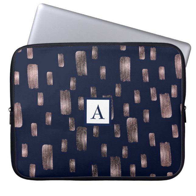 Moderne Pinsel Rose Gold & Navy Blauer Sparkor Laptopschutzhülle (Vorderseite)