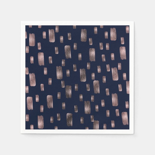 Moderne Pinsel Rose Gold & Navy Blauer Sparkor Serviette (Vorderseite)