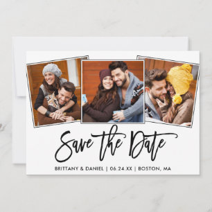 Moderne Pinsel Schrift 3 Foto-Collage Save The Date