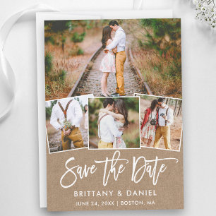 Moderne Pinsel Schrift 4 Foto Collage Kraft Save The Date