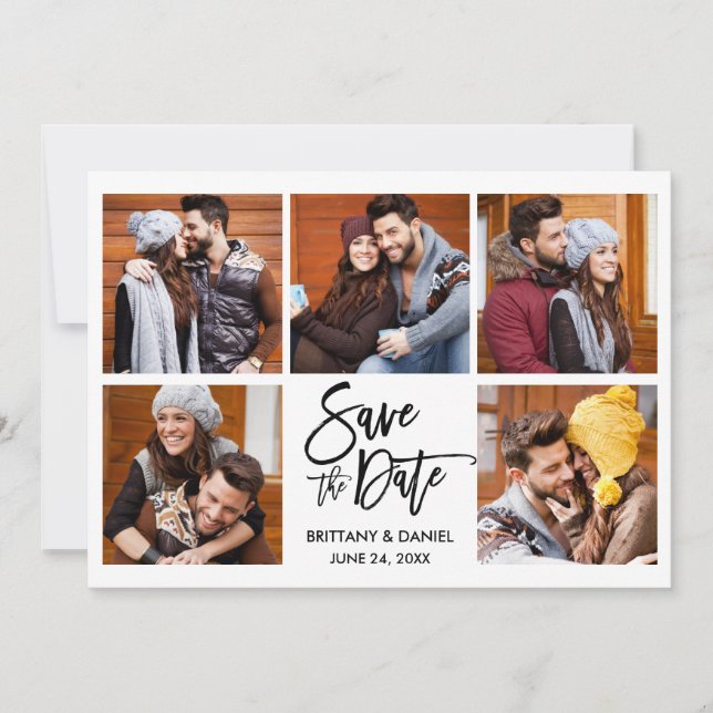 Moderne Pinsel-Schrift 5 Foto Save The Date (Vorderseite)