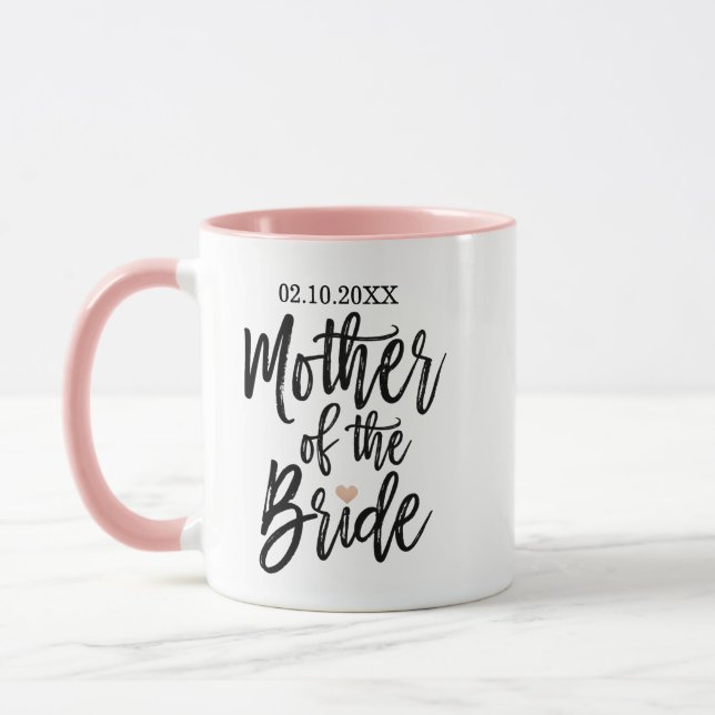 Moderne Pinsel-Schrift-Rose-Herz-Mutter der Braut Tasse (Links)