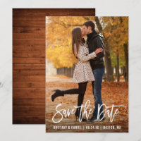 Moderne Pinsel Script Foto Holz Save the Date Kart
