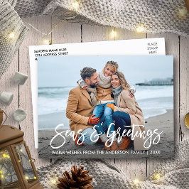 Moderne Pinsel Script Seen und Grüße Urlaub Postkarte