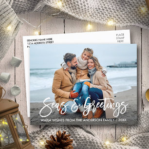 Moderne Pinsel Script Seen und Grüße Urlaub Postkarte