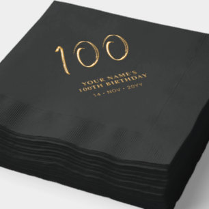 Moderne Pinselbuchstaben 100. Geburtstagsfeier Servietten Mit Folie