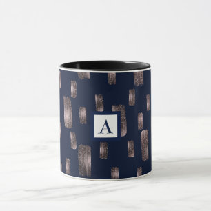 Moderne Pinselrose Gold & Marineblauer Glitter Tasse