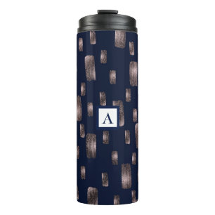 Moderne Pinselrose Gold & Navy Blau Glanz Thermosbecher