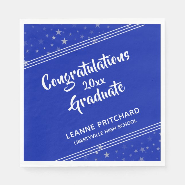 Moderne Pinselschrift Diagonal Stars Name Royal Bl Serviette (Vorderseite)