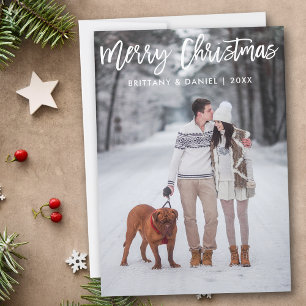 Moderne Pinselschrift Frohe Weihnachtsfotokarte Einladung