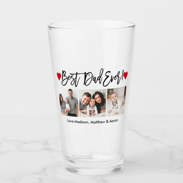 Moderne Pinselschrift Herz 3 Foto Bester Vater je Glas (Vorderseite)