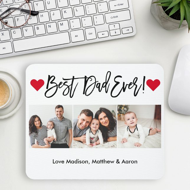 Moderne Pinselschrift Herz 3 Foto Bester Vater je Mousepad (Customize to change your personalized text size or text style.)