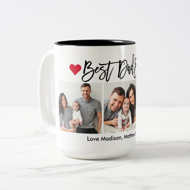 Moderne Pinselschrift Herz 3 Foto Bester Vater je Zweifarbige Tasse (Vorderseite Links)