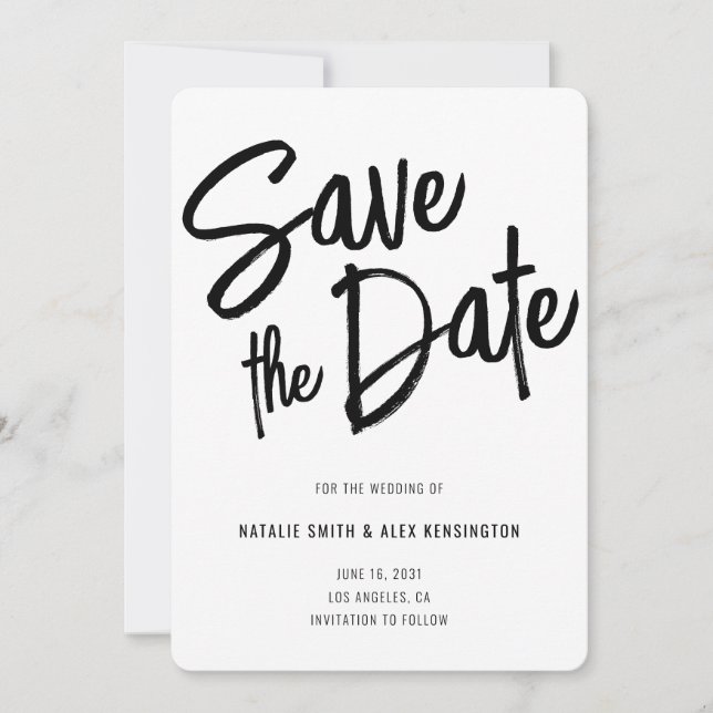 Moderne Pinselschrift Schwarz-weiße Hochzeit Save The Date (Vorderseite)