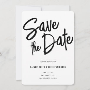 Moderne Pinselschrift Schwarz-weiße Hochzeit Save The Date
