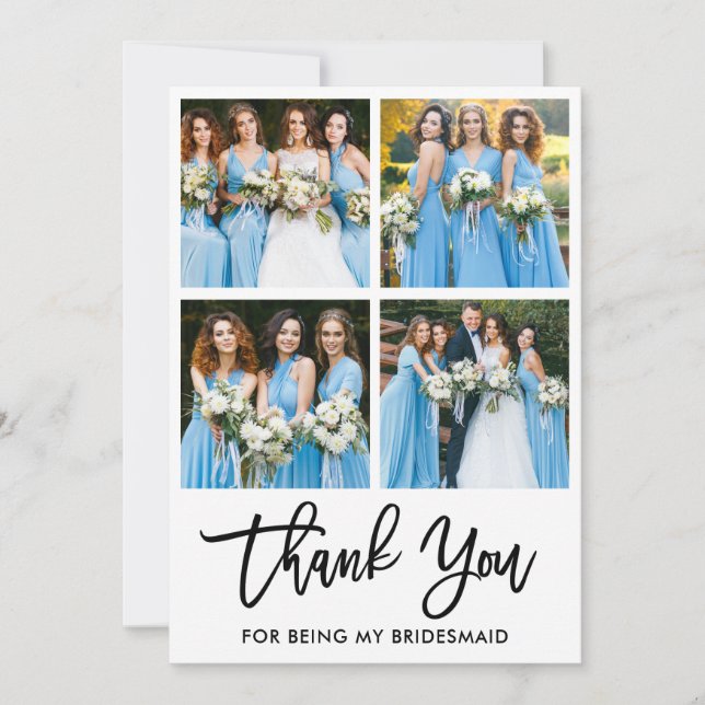 Moderne Pinselschrift Wedding 4 Foto Bridesmaid Dankeskarte (Vorderseite)