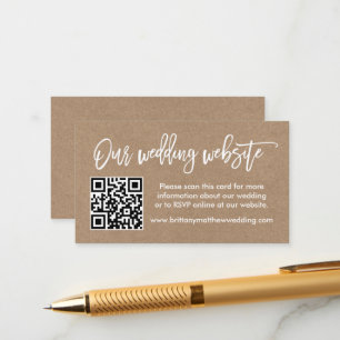 Moderne Pinselschrift Wedding Website QR Kraft Begleitkarte