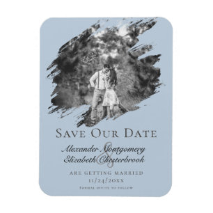 Moderne Pinselstrich-Foto-Save-the-Date-Blau Magnet