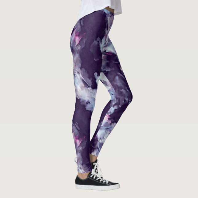 Moderne Pinselstriche blau und lila Leggings (Rechts)