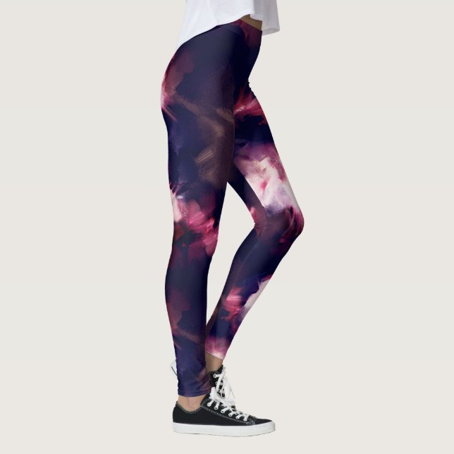 Moderne Pinselstriche blau und lila Leggings (Rechts)