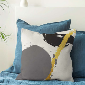 Moderne Pinselstriche - Gold, Grau und Schwarz Kissen