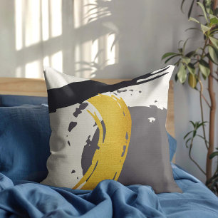 Moderne Pinselstriche - Gold, Grau und Schwarz Kissen