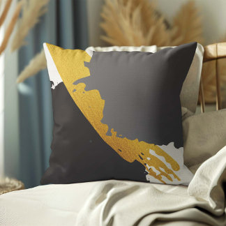Moderne Pinselstriche - Gold, Grau und Schwarz Kissen
