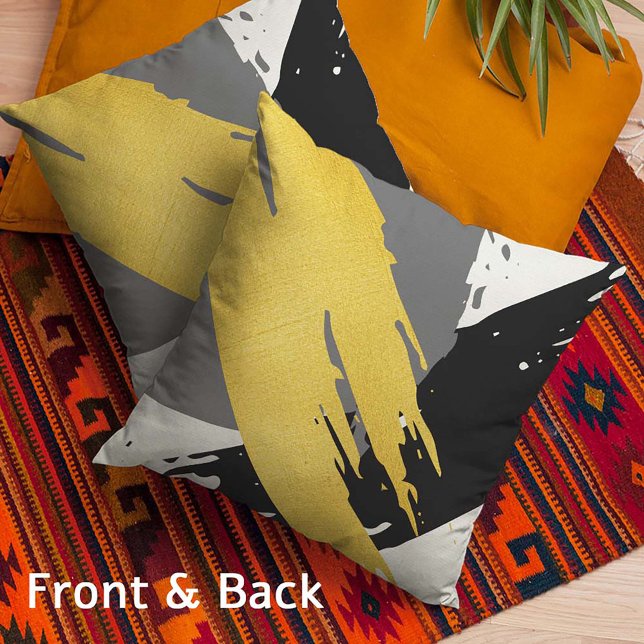 Moderne Pinselstriche - Gold, Grau und Schwarz Kissen (Von Creator hochgeladen)