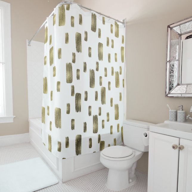 Moderne Pinselstriche Gold Kupferbronze Sparkasse Duschvorhang (Beispiel)