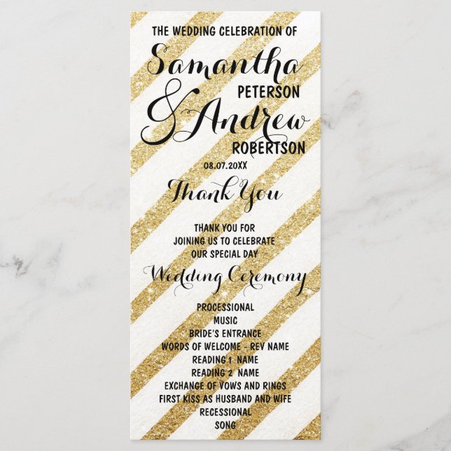 Moderne Pinselstriche goldene Streifen Hochzeitspr Programm (Vorderseite)