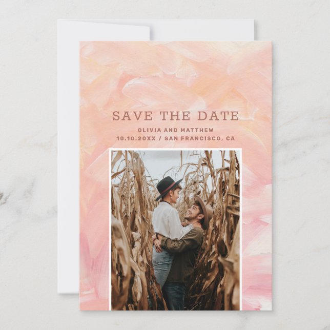 Moderne Pinselstriche in Rosa Save The Date (Vorderseite)