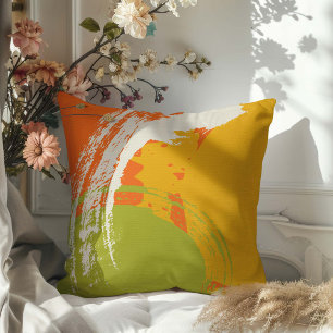 Moderne Pinselstriche - orange, grün und gelb Kissen