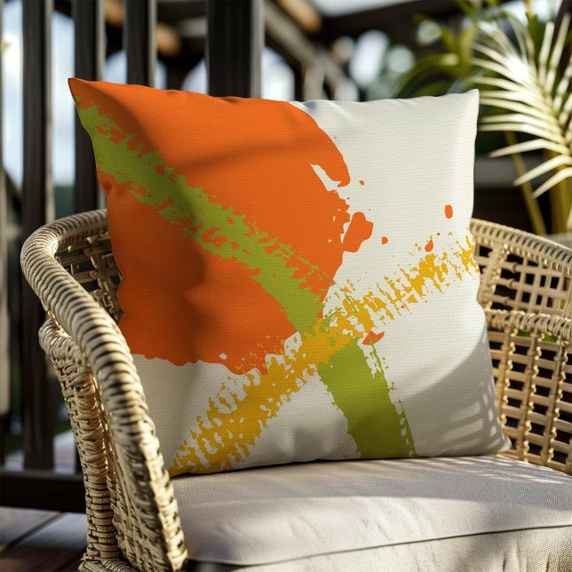 Moderne Pinselstriche - orange, grün und gelb Kissen (Von Creator hochgeladen)