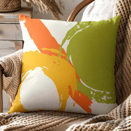Moderne Pinselstriche - orange, grün und gelb Kissen