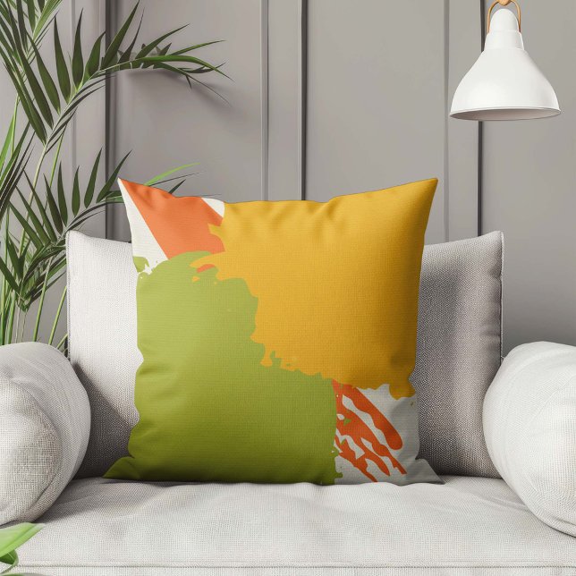 Moderne Pinselstriche - orange, grün und gelb Kissen (Von Creator hochgeladen)