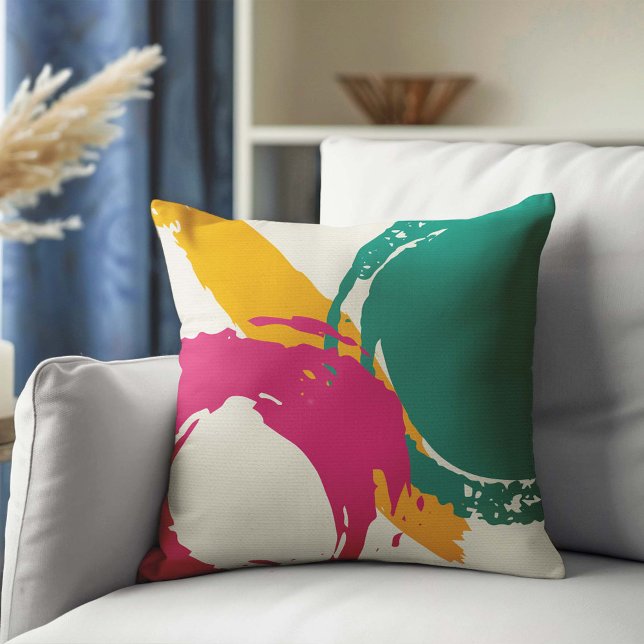 Moderne Pinselstriche - rosa, Aquamarin und gelb a Kissen (Von Creator hochgeladen)