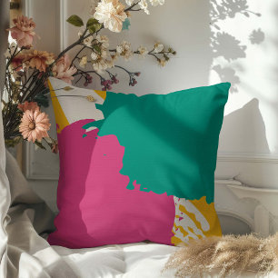 Moderne Pinselstriche - rosa, Aquamarin und gelb a Kissen