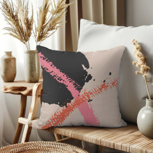Moderne Pinselstriche - Rosa, Pfirsich und Schwarz Kissen