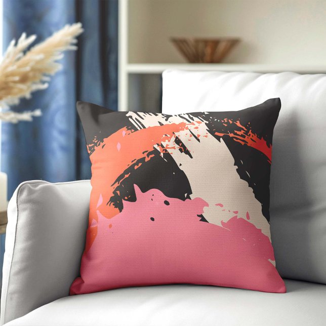 Moderne Pinselstriche - Rosa, Pfirsich und Schwarz Kissen (Von Creator hochgeladen)