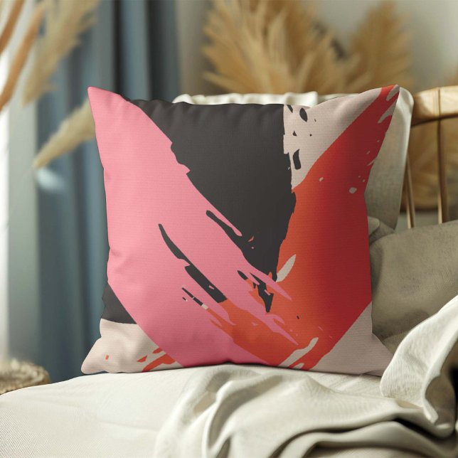 Moderne Pinselstriche - Rosa, Pfirsich und Schwarz Kissen (Von Creator hochgeladen)