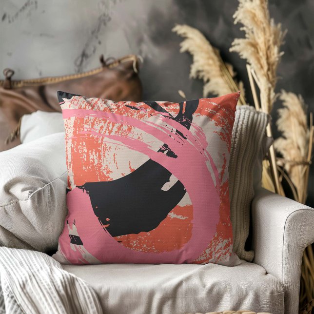 Moderne Pinselstriche - Rosa, Pfirsich und Schwarz Kissen (Von Creator hochgeladen)