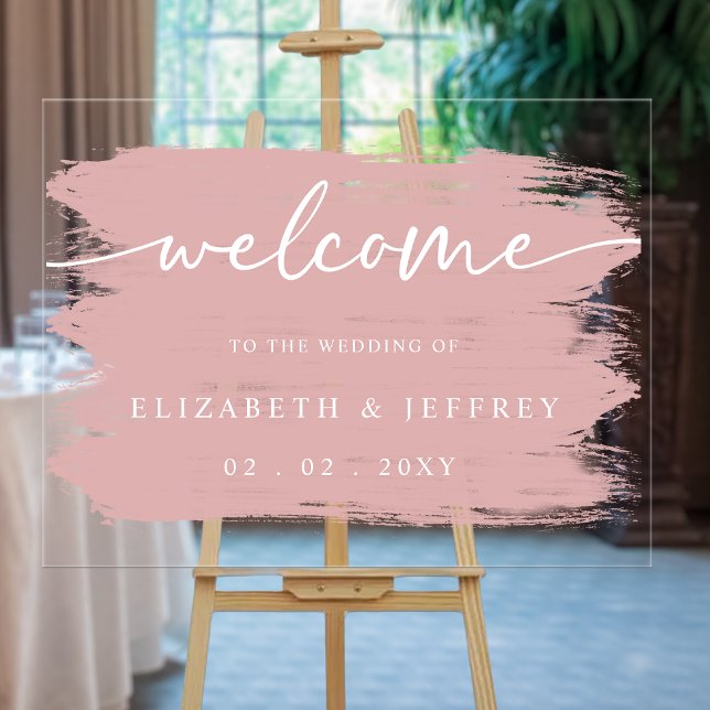 Moderne Pinselstriche Schlaganfälle Hochzeit Willk Acrylschild (Modern Blush Brush Strokes Wedding Welcome Acrylic Sign
)