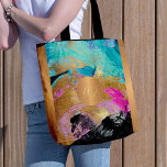 Moderne Pinselstriche strichen mit Monogramm<br><div class="desc">Trendy moderne glamouröse abstrakte Acryl-Leinwand in fett aquamarin türkis, blau, heiß pink, schwarz und Imitat Gold machen eine elegante Tote-Tasche mit einem Imitat aus metallischem Kupfer mit Monogramm geometrischen Kreis für einen Makeup-Künstler | Hochzeitsplaner | Friseurin | Mode-Stylist | Zuhause Innendekorator | Designer | Architekt | Eigentümer der Boutique |...</div>