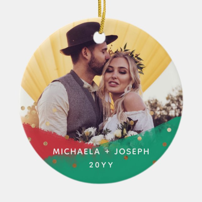 Moderne Pinselstriche | Weihnachts-Zwei-Foto Keramik Ornament (Vorne)