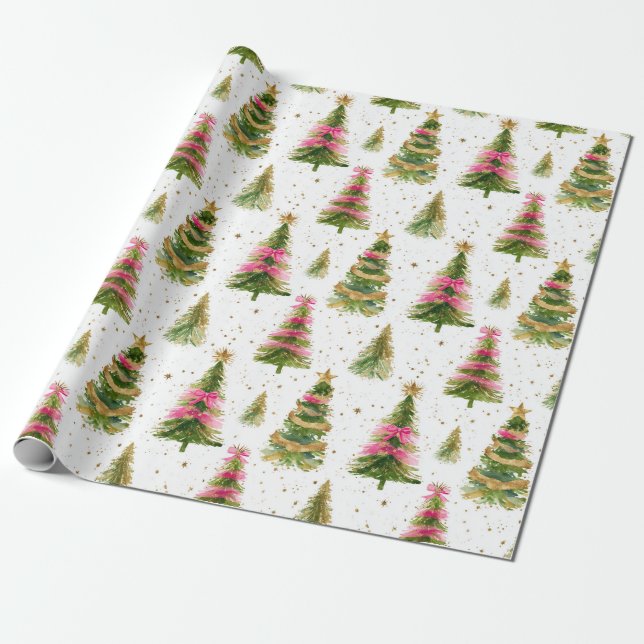 Moderne Pinselstriche Weihnachtsbäume Geschenkpapier (Ungerollt)