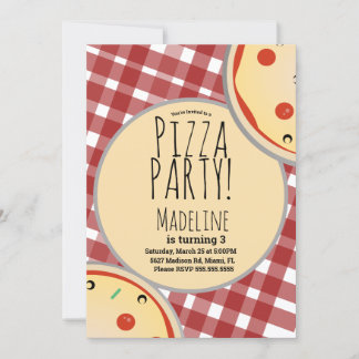 Moderne Pizza Geburtstagsparty Kariert Rote Einlad Einladung