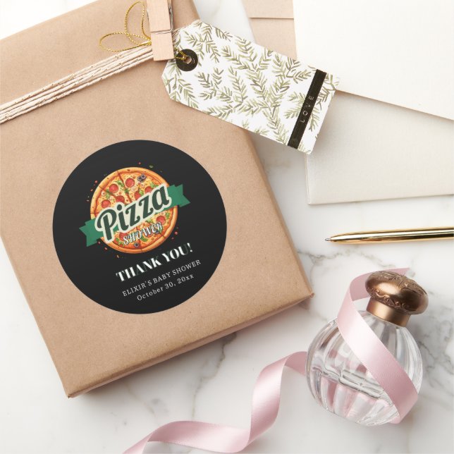 Moderne Pizza Party Babydusche Runder Aufkleber (Schenken)
