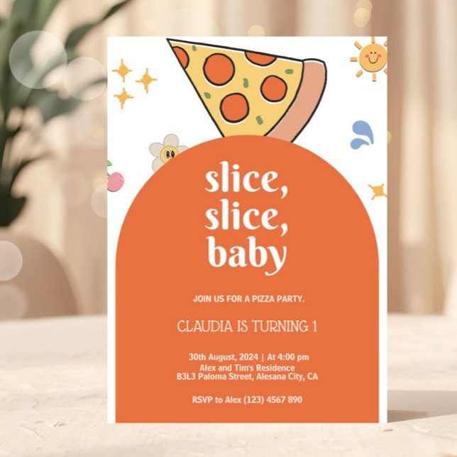 Moderne Pizza zum Geburtstag Einladung (Retro Pizza Birthday Invitation)